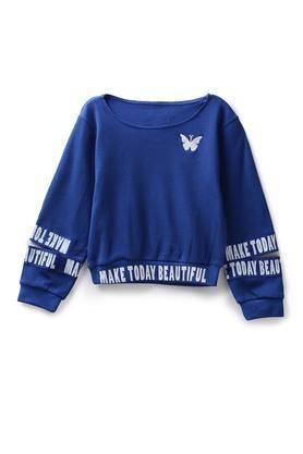 solid-cotton-round-neck-girls-sweatshirt---blue