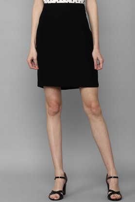 solid-polyester-regular-fit-women's-skirt---black