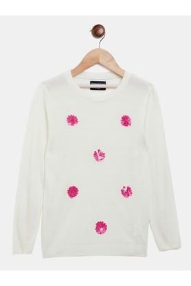 embellished-acrylic-round-neck-girls-sweater---off-white