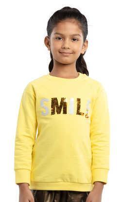 solid-cotton-round-neck-girls-sweatshirt---yellow