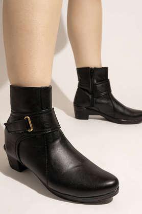 synthetic-zipper-girls-casual-boots---black