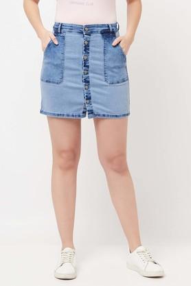 comfort-fit-above-knee-cotton-blend-women's-casual-skirt---blue