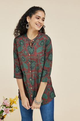 printed-rayon-collar-neck-women's-casual-wear-tunic---maroon