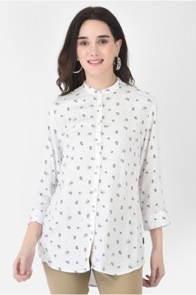floral-lyocell-mandarin-women's-casual-shirt---white