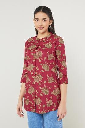 printed-rayon-mandarin-women's-tunic---red