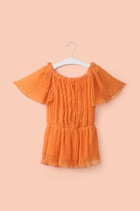 solid-polyester-off-shoulder-girl's-top---orange