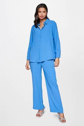 solid-polyester-cowl-neck-women's-top-bottom-set---powder-blue
