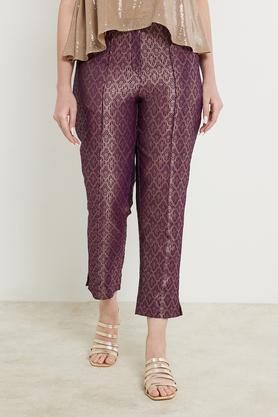 jacquard-regular-fit-brocade-women's-casual-wear-pant---purple