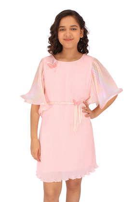 embellished-georgette-round-neck-girls-casual-dress---pink