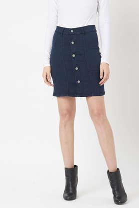solid-denim-regular-fit-women's-skirt---navy