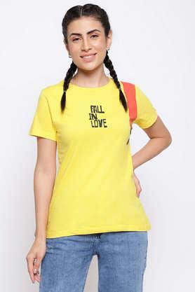 printed-cotton-round-neck-women's-t-shirt---yellow