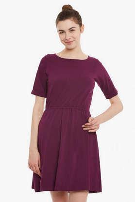 solid-cotton-round-neck-women's-maxi-dress---purple
