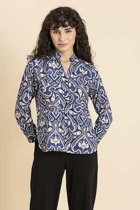 solid-faux-fur-regular-fit-women's-casual-shirt---blue