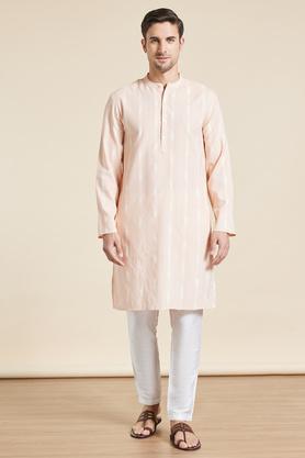 printed-polyester-cotton-mens-casual-wear-kurta---peach