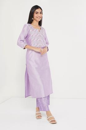 solid-blended-round-neck-women's-kurti---lilac