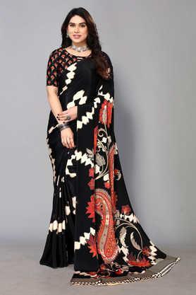 printed-crepe-designer-women's-saree-with-blouse-piece---black