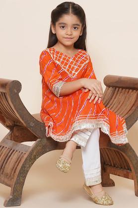 printed-cotton-regular-fit-girls-kurta-set---orange