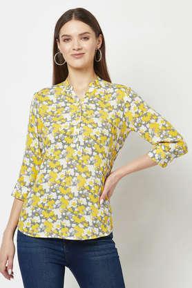 printed-lyocell-v-neck-women's-top---yellow