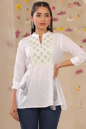 embroidered-cotton-mandarin-women's-a-line-tunic---white