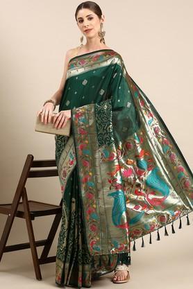 floral-silk-festive-wear-women's-saree---green