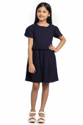 printed-crochet-round-neck-girls-fusion-wear-dresses---navy