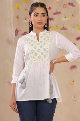 embroidered-cotton-mandarin-women's-a-line-tunic---white