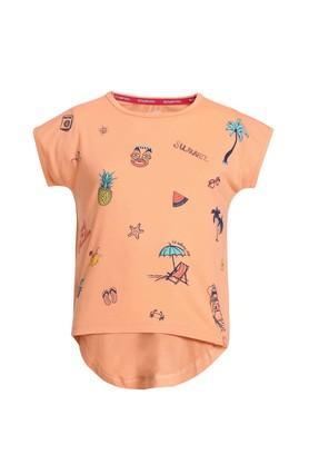girls-round-neck-printed-tee---coral