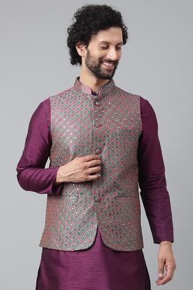 embroidered-polyester-blend-regular-fit-mens-nehru-jacket---purple