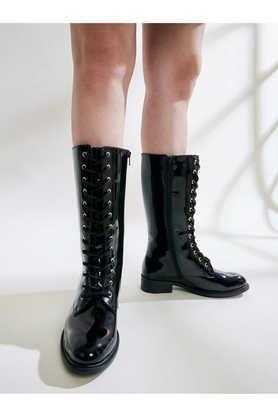 patent-leather-slipon-women's-boots---natural
