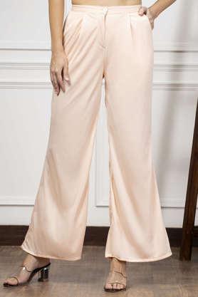 solid-flared-fit-polyester-women's-casual-wear-trouser---pink