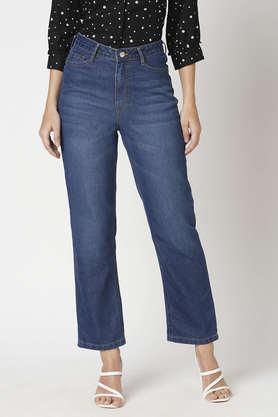 high-rise-blended-fabric-straight-fit-women's-jeans---blue