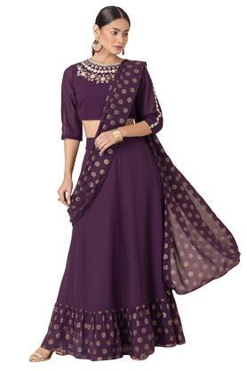 regular-ankle-length-georgette-women's-sari-skirt---purple
