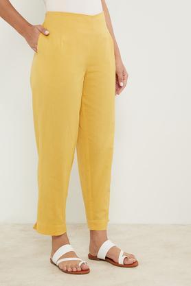 solid-flex-women's-full-length-palazzo---yellow