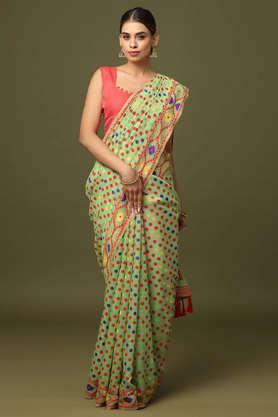 floral-georgette-festive-wear-women's-saree---green