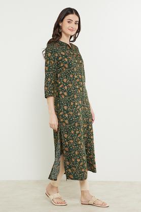 printed-viscose-blend-mandarin-women's-casual-wear-kurta---green