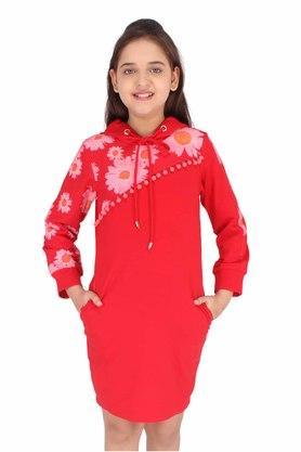 printed-cotton-knit-hooded-girls-shift-dress---red
