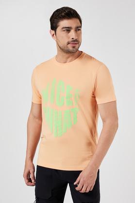 printed-blended-fabric-crew-neck-men's-t-shirt---peach