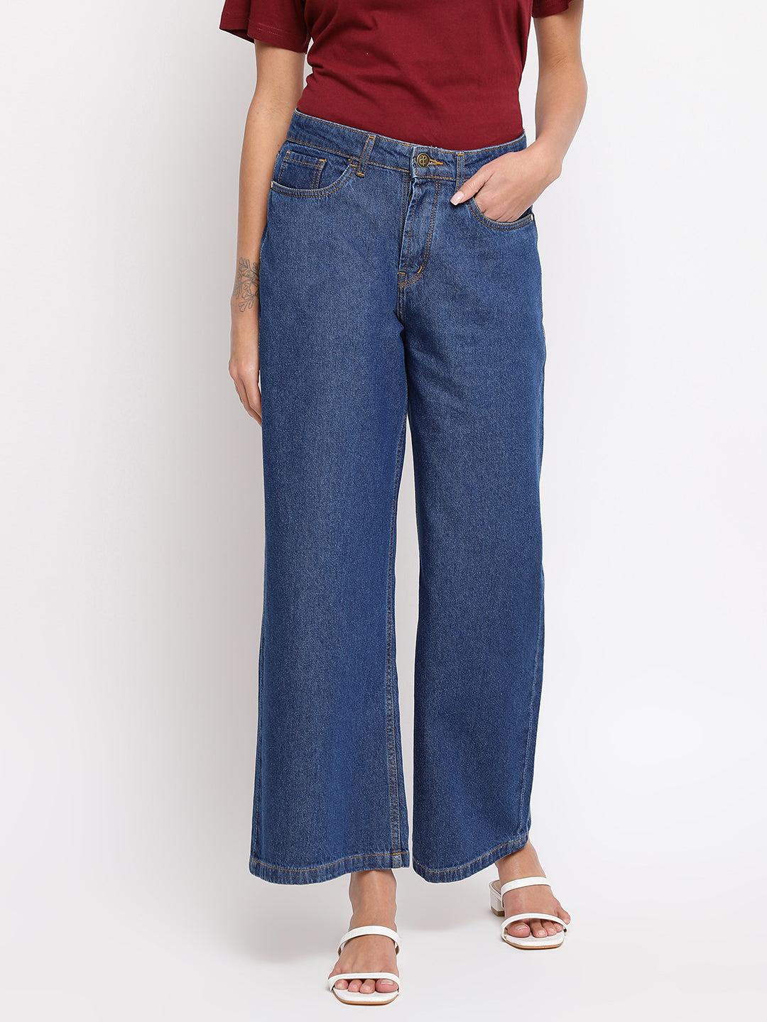 women-blue-high-flared-jeans