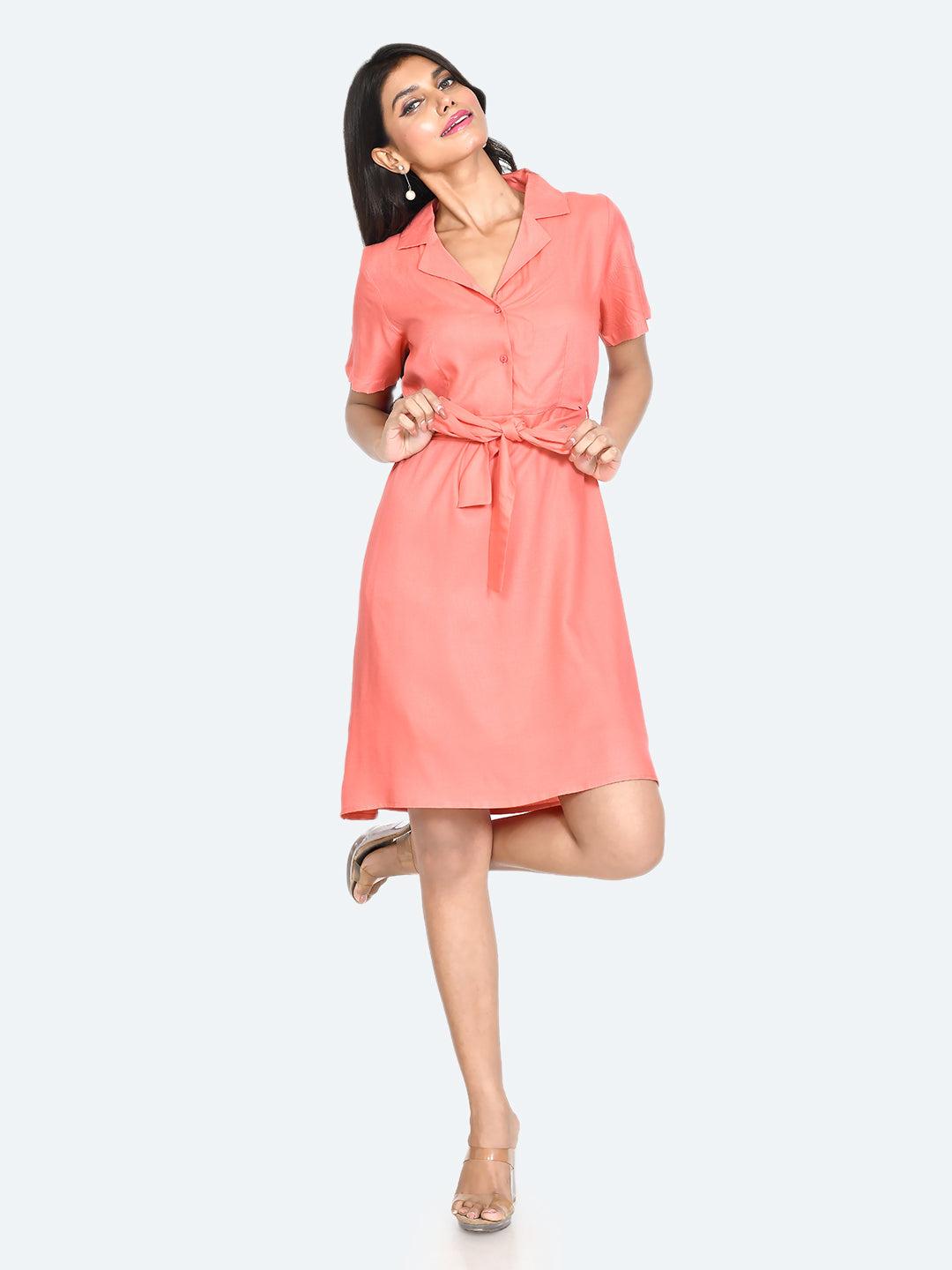 coral-solid-shirt-dress-for-women