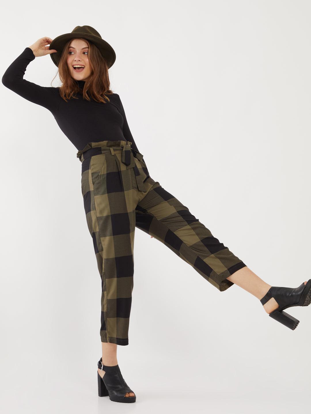 green-checked-pleated-trouser-for-women