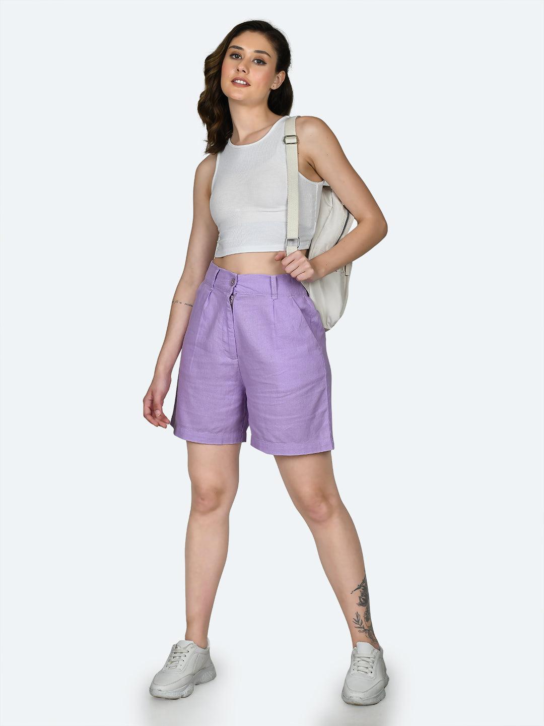 purple-solid-shorts-for-women