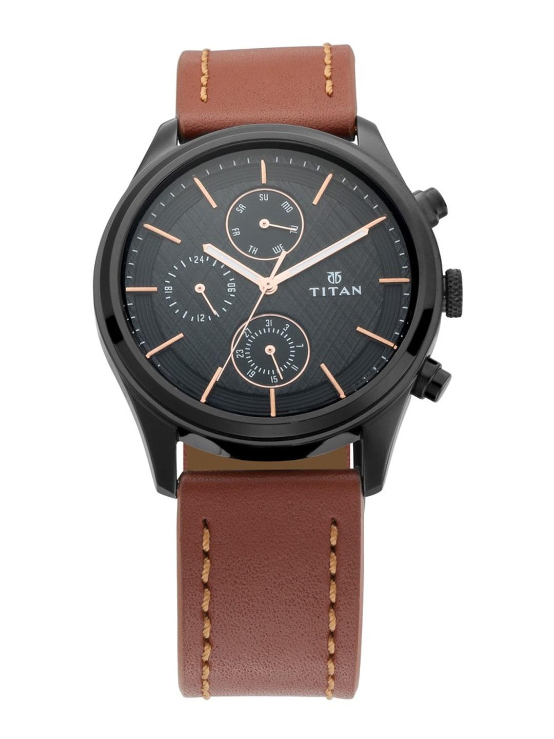 Titan Men Black Analogue Genuine Leather Watch 1805NL01