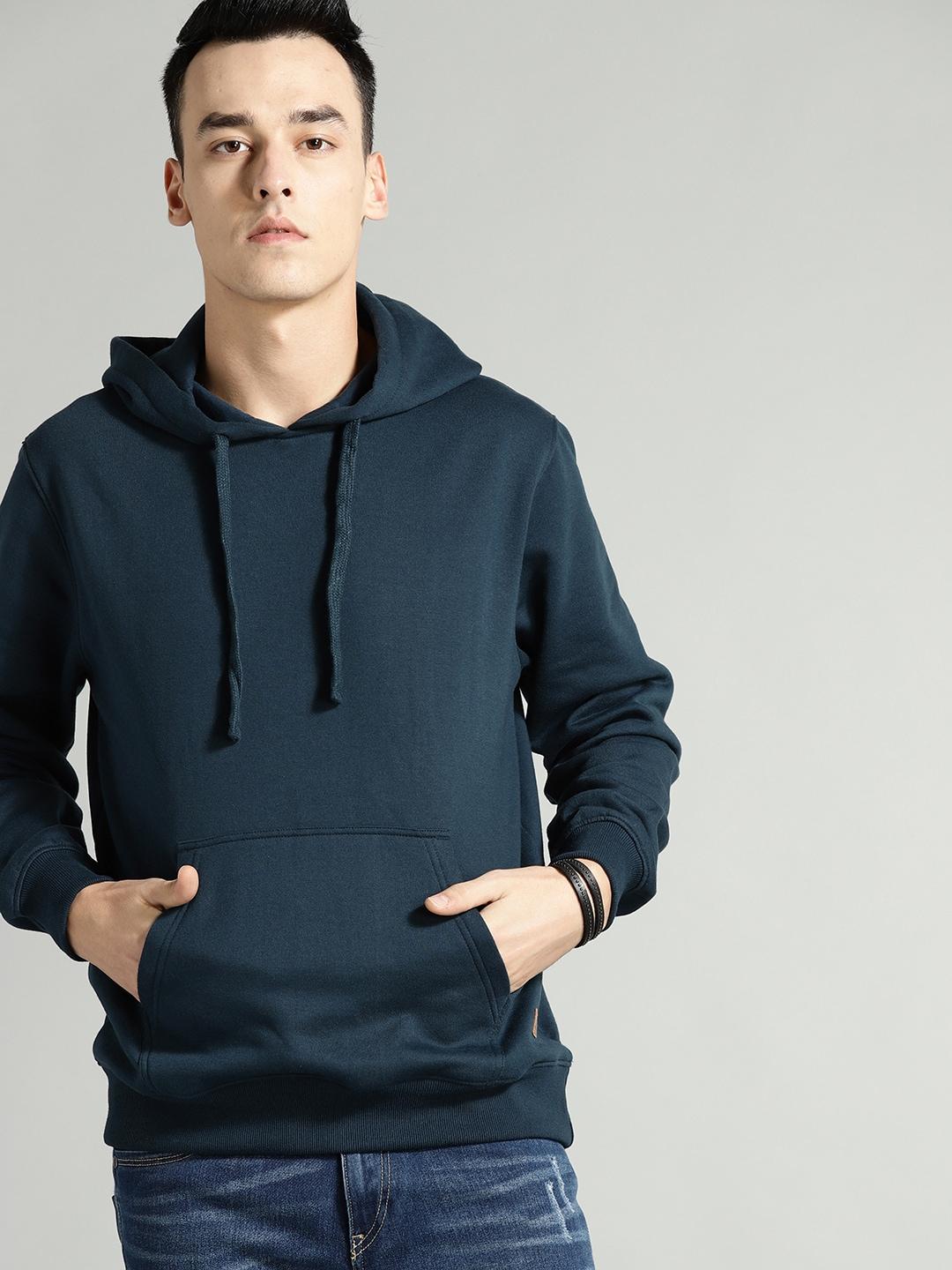 The Roadster Lifestyle Co Men Navy Blue Solid Hooded Sweatshirt