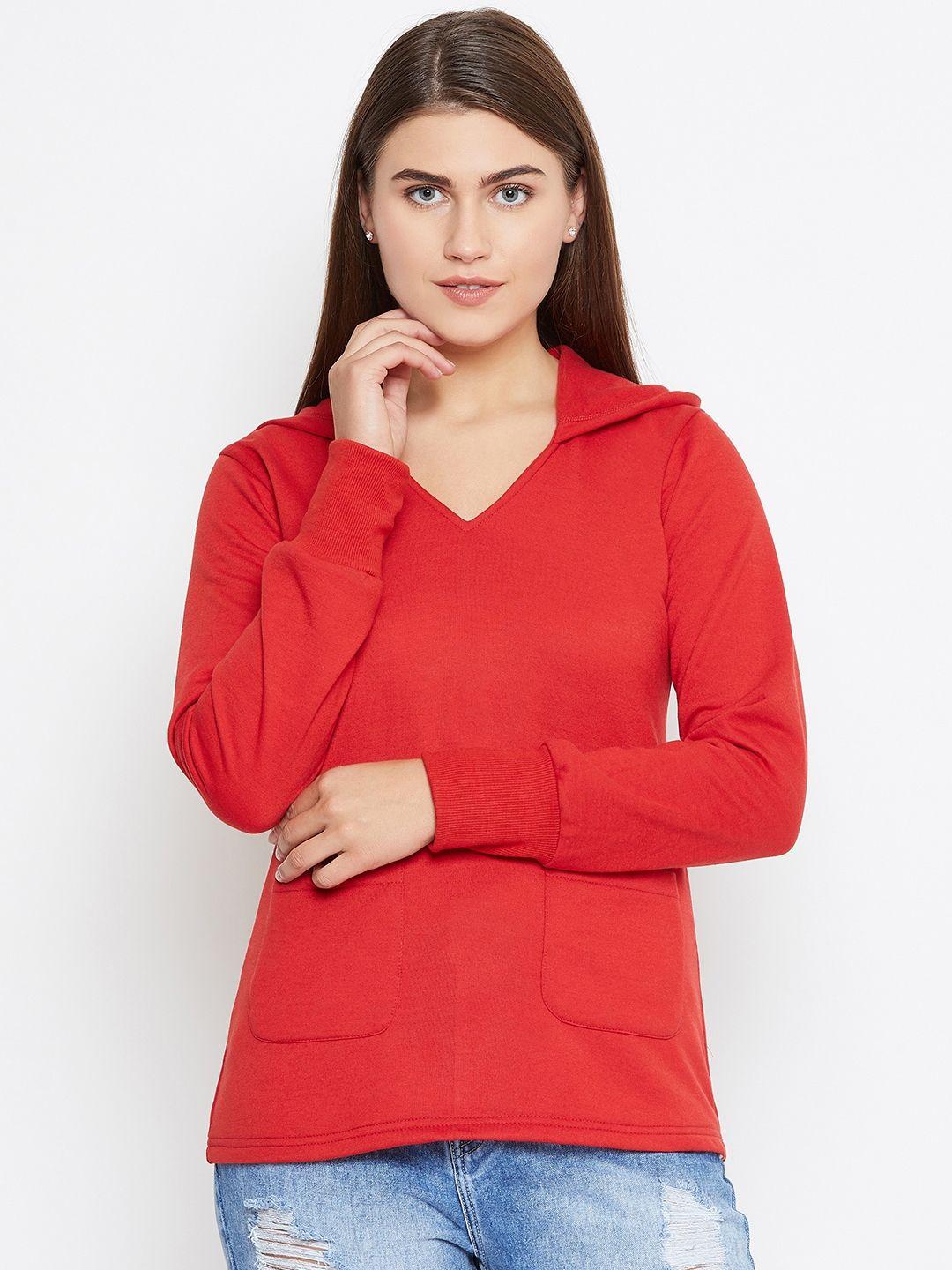 belle-fille-women-red-solid-hooded-sweatshirt