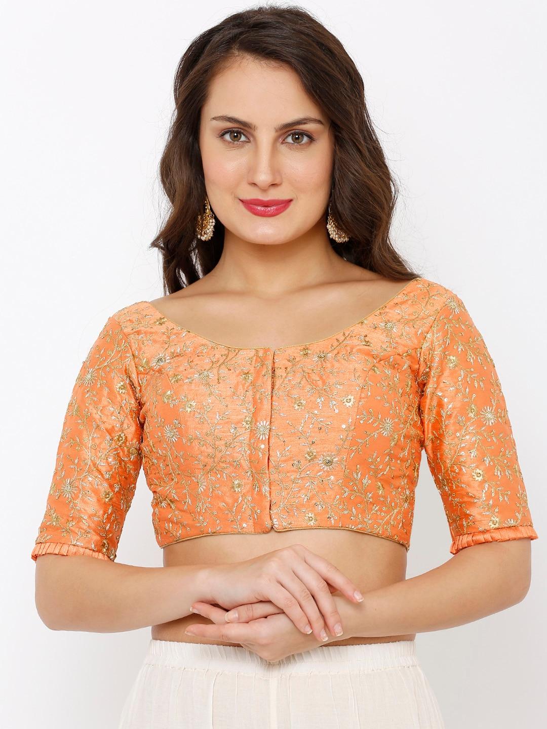 salwar-studio-women-peach-coloured-embroidered-dupion-silk-readymade-padded-saree-blouse