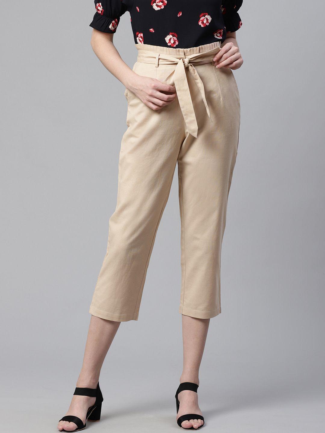 street-9-women-beige-regular-fit-solid-3/4th-peg-trousers