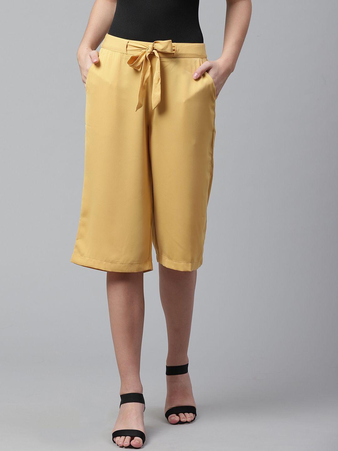 street-9-women-mustard-yellow-tapered-fit-solid-culottes
