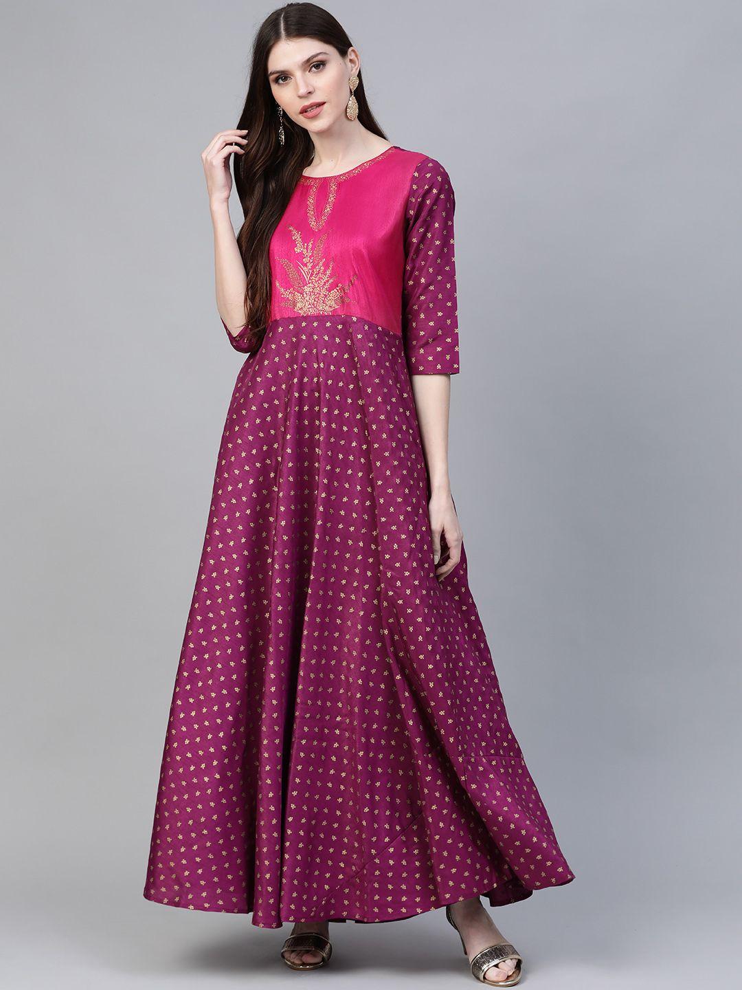 ahalyaa-women-purple-&-golden-screen-printed-maxi-dress
