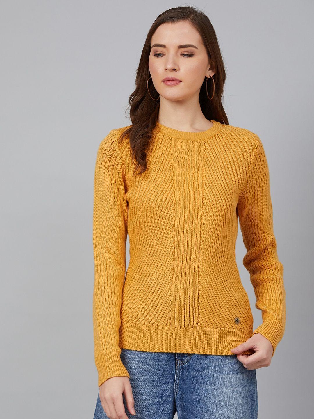 cayman-women-mustard-yellow-self-striped-sweater