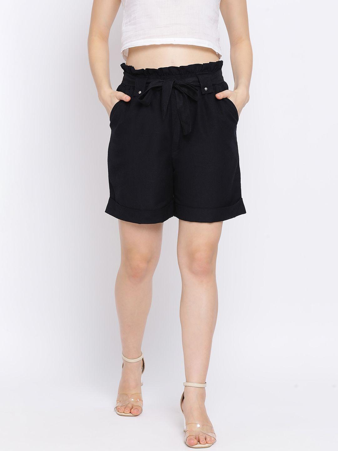 Oxolloxo Women Black Solid Regular Fit Regular Shorts